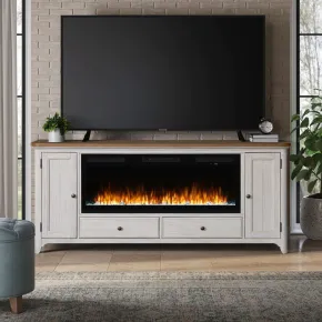 Liberty Furniture FIRE-BOX-652-80FTS Fireplace TV Consoles - 80" Console With Fire FTS Set - Brown / White