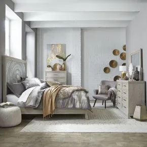 Liberty Furniture 902-BR-KPBDMC Liberty Furniture 902-BR-KPBDMC Belmar - 4 Piece Bedroom Set (King Panel Bed, Dresser & Mirror, Chest) - Washed Taupe