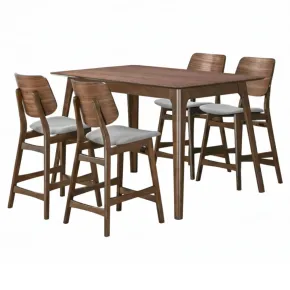 New Classic 45-D1651-DR4GC New Classic 45-D1651-DR4GC Oscar - Counter Wood Table - Walnut With 4 Gray Cushion Chairs - Brown / Gray