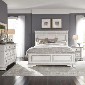 Liberty Furniture 520-BR-CPBDMN Liberty Furniture 520-BR-CPBDMN Abbey Park - 4 Piece Bedroom Set (California King Panel Bed, Dresser & Mirror, Nightstand) - Antique White