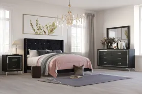 New Classic 00-3365-34N New Classic 00-3365-34N Huxley - 5/0 Queen 4 Piece Bedroom Set (Bed, Dresser, Mirror, Nightstand) - Black