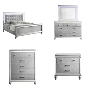 New Classic 02-9698S-25C New Classic 02-9698S-25C Valentino - Western King 5 Piece Bedroom Set (Bed, Dresser, Mirror, Nighstand, Chest) - Silver