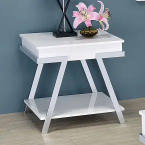 Furniture of America CM4193WH-E Titus - End Table - White / Chrome