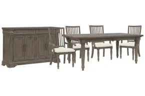 Pulaski Furniture P413240-KIT5 Pulaski Furniture P413240-KIT5 Madison Ridge - Extendable Leg Dining Table With 4 Arm Chairs And Server - Natural Bark