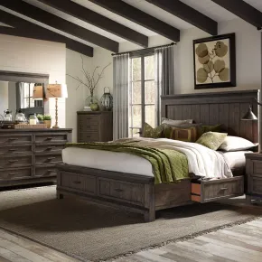 Liberty Furniture 759-BR-K2SDMC Thornwood Hills - 4 Piece Bedroom Set (King Two Sided Storage Bed, Dresser & Mirror, Chest) - Rock Beaten Brown