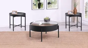 Coaster Fine Furniture 707898-S3 Ozella - 3 Piece Round Coffee And End Table Set - Sandy Black