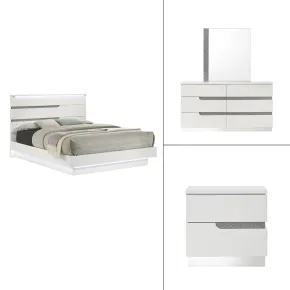 New Classic 00-B69-14N New Classic 00-B69-14N Paradox White - 6/6 Eastern KIng 4 Piece Bedroom Set (Bed, Dresser, Mirror, Nightstand) - White
