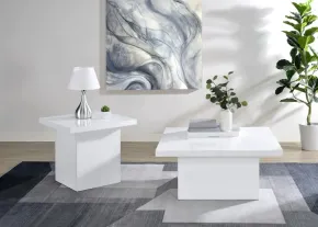 Coaster Fine Furniture 710898-S2 Devar - 2 Piece Square Coffee End Table Set - White High Gloss