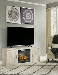Ashley Furniture EW0331W7 Bellaby - TV Stand With Faux Firebrick Fireplace Insert - Whitewash