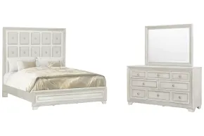 Pulaski Furniture P269-BR-K5-KIT3 Pulaski Furniture P269-BR-K5-KIT3 Camila - California King Upholstered Bed And Drawer Dresser With Mirror - Creamy White