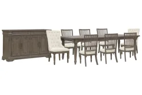 Pulaski Furniture P413240-KIT44 Pulaski Furniture P413240-KIT44 Madison Ridge - Extendable Leg Dining Table With 6 Side Chairs, 2 Host Chairs And Server - Natural Bark