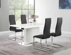 CoasterEssence 102310-S5K Anges - 5 Piece Dining Table Set - White High Gloss And Black