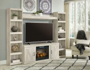 Ashley Furniture EW0331W8 Bellaby - 5-Piece Entertainment Center With Electric Fireplace - Whitewash