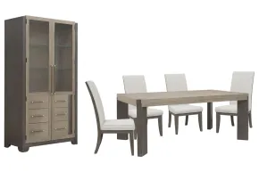 Pulaski Furniture P402240-KIT7 Pulaski Furniture P402240-KIT7 Anderson Park - Leg Dining Table With 4 Upholstered Side Chairs And China Cabinet - Moose Trail / Frontier Brown