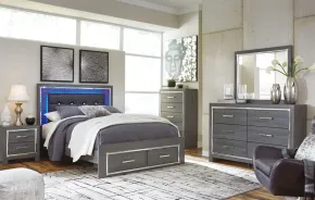 Ashley Furniture B214/31/36/57/54S/95/B100-13/92(2) Ashley Furniture B214/31/36/57/54S/95/B100-13/92(2) Lodanna - 8 Pc. - Dresser, Mirror, Queen Platform Bed with 2 Storage Drawers, 2 Nightstands - Gray