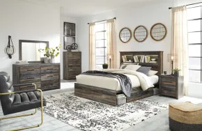 Ashley Furniture B211/31/36/69/46/56/60(2)/B100-14/92(2) Ashley Furniture B211/31/36/69/46/56/60(2)/B100-14/92(2) Drystan - 10 Pc. - Dresser, Mirror, Chest, King Bookcase Bed With 4 Storage Drawers, 2 Nightstands - Brown / Beige