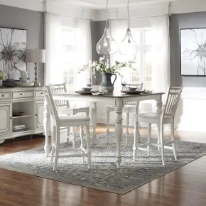 Liberty Furniture 244-CD-O5GTS Liberty Furniture 244-CD-O5GTS Magnolia Manor - 5 Piece Gathering Table Set (Spindle Back Chairs) - Antique White