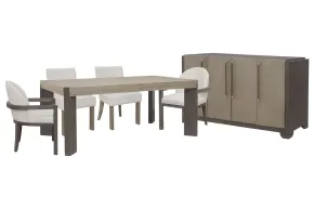 Pulaski Furniture P402240-KIT54 Pulaski Furniture P402240-KIT54 Anderson Park - Leg Dining Table With 2 Klismos Dining Chairs, 2 Host Chairs And Sideboard - Moose Trail / Frontier Brown