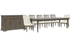 Pulaski Furniture P413240-KIT41 Pulaski Furniture P413240-KIT41 Madison Ridge - Extendable Leg Dining Table With 4 Side Chairs, 2 Host Chairs And Server - Natural Bark
