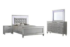 New Classic 02-9698S-34N New Classic 02-9698S-34N Valentino - Queen 4 Piece Bedroom Set (Bed, Dresser, Mirror, Nighstand) - Silver