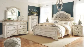 Ashley Furniture B743/31/36/58/56/97 Ashley Furniture B743/31/36/58/56/97 Realyn - 5 Pc. - Dresser, Mirror, King Upholstered Panel Bed - Two-tone