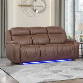 New Classic U5862-30P2-BRN Carrow - Sofa With Power Headrest & Footrest, Stereo, Massage - Brown
