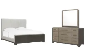 Pulaski Furniture P402-BR-K3-KIT3 Pulaski Furniture P402-BR-K3-KIT3 Anderson Park - King Upholstered Panel Bed And Drawer Dresser With Mirror - Moose Trail / Frontier Brown