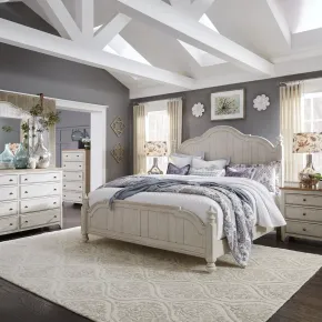Liberty Furniture 652-BR-QPSDMCN Liberty Furniture 652-BR-QPSDMCN Farmhouse Reimagined - 5 Piece Bedroom Set (Queen Poster Bed, Dresser & Mirror, Chest, Nightstand) - Antique White / Chestnut Tops