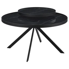 Coaster Fine Furniture 706268 Briggs - Round Marble Printed Glass Top Coffee Table - Black