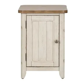 Liberty Furniture 652-OT1022 Farmhouse Reimagined - Door Chair Side Table With Charging Station - Antique White / Chestnut Tops