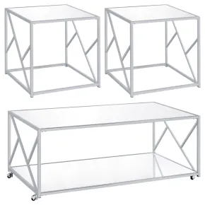 CoasterEssence 720794 Provins - 3 Piece Occasional Table Set - Clear Mirror And Chrome