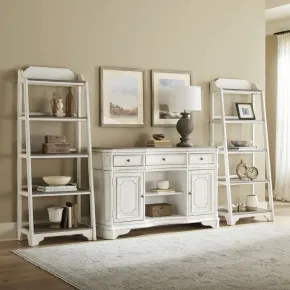 Liberty Furniture 244-CD-O3PCS Magnolia Manor - 3 Piece Home Office Set (2 Leaning Pier Bookcase 1 Server) - Antique White