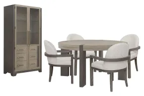 Pulaski Furniture P402230-KIT15 Pulaski Furniture P402230-KIT15 Anderson Park - Round Dining Table With 4 Upholstered Host Chairs And China Cabinet - Moose Trail / Frontier Brown