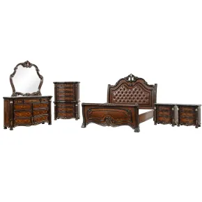 New Classic 00-2477-36N New Classic 00-2477-36N Bella Notte - Queen 6 Piece Bedroom Set (Padded Sleigh Bed, Dresser, Mirror, Chest, 2 Nightstands) - Cherry