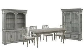 Pulaski Furniture P091240-KIT28 Pulaski Furniture P091240-KIT28 Madison Ridge - Extendable Leg Dining Table With 2 Side Chairs, 2 Arm Chairs, Server, Hutch And China - Bluff Gray