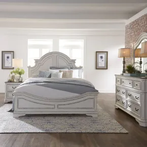 Liberty Furniture 244-BR-KPBDMN Liberty Furniture 244-BR-KPBDMN Magnolia Manor - 4 Piece Bedroom Set (King Panel Bed, Dresser & Mirror, Nightstand) - Antique White
