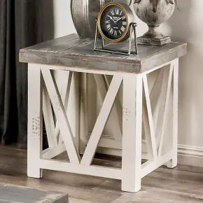 Furniture of America EM4001IV-E Halton Hills - End Table - Vintage Ivory / Weathered Gray