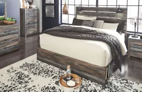 Ashley Furniture B211/31/36/46/58/56/60(2)/B100-14/92(2) Ashley Furniture B211/31/36/46/58/56/60(2)/B100-14/92(2) Drystan - 10 Pc. - Dresser, Mirror, Chest, King Panel Bed with 4 Side Drawers, 2 Nightstands - Brown / Beige