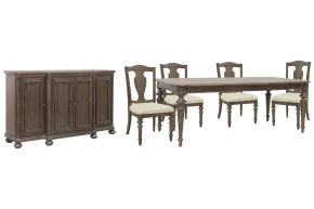 Pulaski Furniture P412240-KIT2 Pulaski Furniture P412240-KIT2 Saddle Creek - Extendable Leg Dining Table With 4 Wood Back Side Chairs And Server - Timber Brown