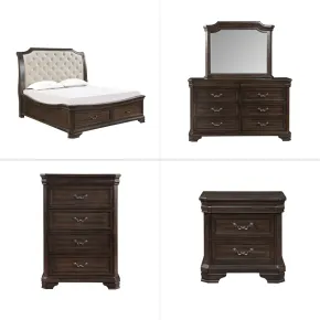 New Classic 00-493B-15C New Classic 00-493B-15C Lyndhurst - 6/6 Eastern King 5 Piece Bedroom Set (Bed, Dresser, Mirror, Chest, Nightstand) - Walnut