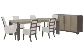 Pulaski Furniture P402240-KIT26 Pulaski Furniture P402240-KIT26 Anderson Park - Leg Dining Table With 6 Upholstered Arm Chairs And Sideboard - Moose Trail / Frontier Brown