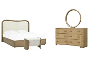 Pulaski Furniture BP432-170QN-KIT16 Pulaski Furniture BP432-170QN-KIT16 Leeza - Queen Upholstered Panel Bed, Drawer Dresser With Mirror And Bench - Brown