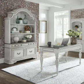 Liberty Furniture 244-HOJ-3DH Magnolia Manor - 3 Piece Home Office Set (Desk & Hutch) - Antique White