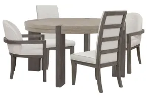 Pulaski Furniture P402230-KIT37 Pulaski Furniture P402230-KIT37 Anderson Park - Round Dining Table With 2 Upholstered Side Chairs And 2 Host Chairs - Moose Trail / Frontier Brown