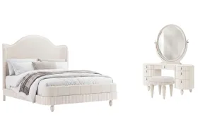 Pulaski Furniture BP448-170QN-KIT5 Pulaski Furniture BP448-170QN-KIT5 Vivienne - Queen Upholstered Panel Bed With Vanity Set - Whisper White