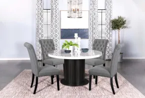 CoasterEssence 115490-S5G Sherry - 5 Piece Round Marble Top Dining Table Set - Gray