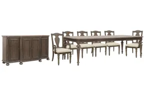 Pulaski Furniture P412240-KIT26 Pulaski Furniture P412240-KIT26 Saddle Creek - Extendable Leg Dining Table With 4 Wood Back Side Chairs, 2 Arm Chairs And Server - Timber Brown