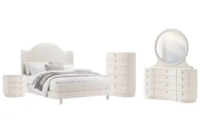 Pulaski Furniture BP448-180KG-KIT7 Pulaski Furniture BP448-180KG-KIT7 Vivienne - King Upholstered Panel Bed, 2 Nightstands, Drawer Dresser With Mirror And Drawer Chest - Whisper White