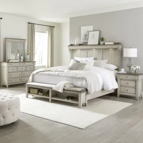 Liberty Furniture 457-BR-KMSDMN Ivy Hollow - 4 Piece Bedroom Set (King Mantle Storage Bed, Dresser & Mirror, Nightstand) - Weathered Linen / Dusty Taupe