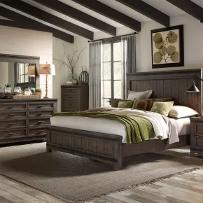 Liberty Furniture 759-BR-CPBDM Liberty Furniture 759-BR-CPBDM Thornwood Hills - 3 Piece Bedroom Set (California King Panel Bed, Dresser & Mirror) - Rock Beaten Brown